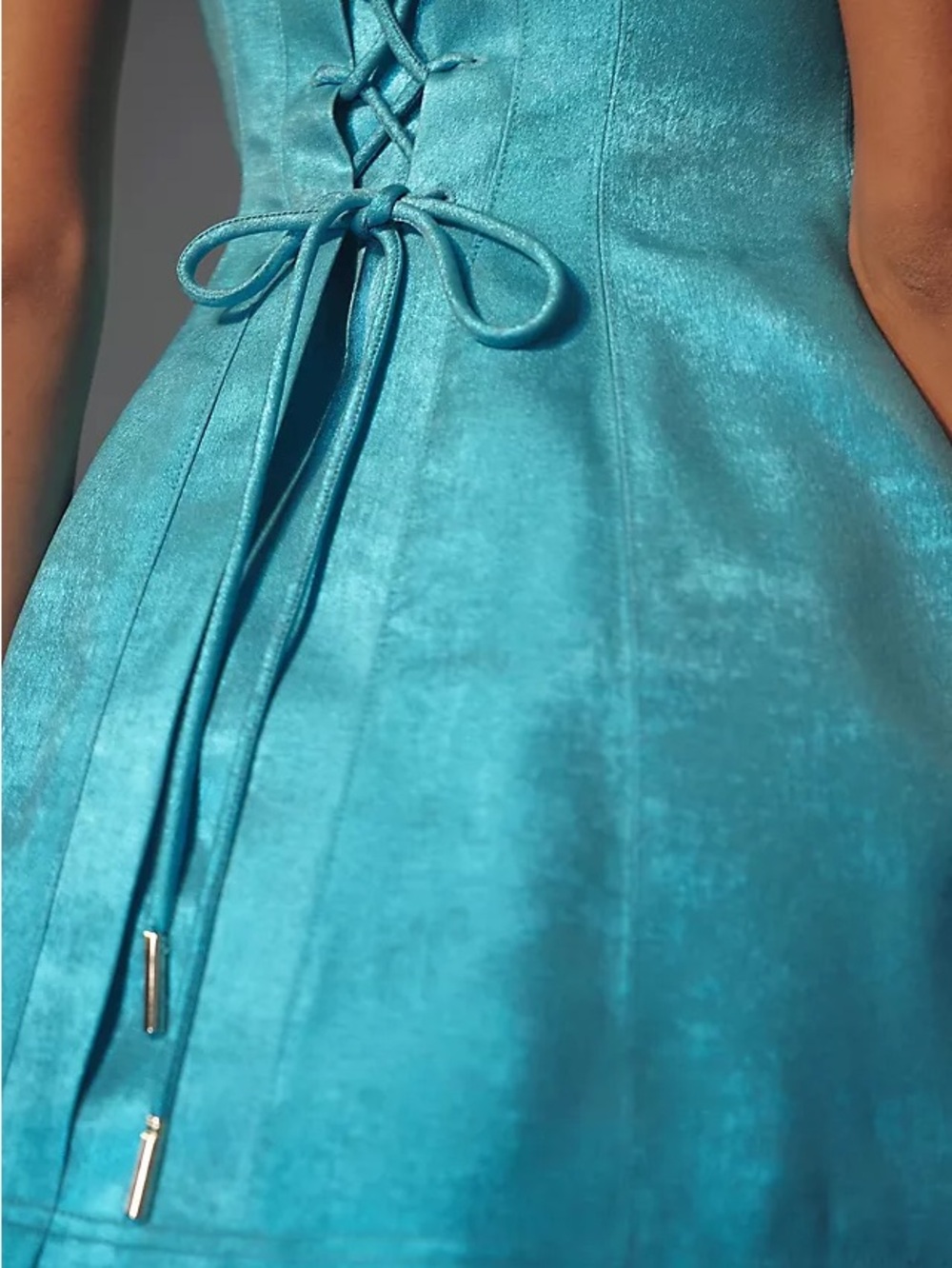 Acler Mornington Mini Dress in Cyan Metallic Blue | Structural Cocktail Dress - Picture 3 of 4